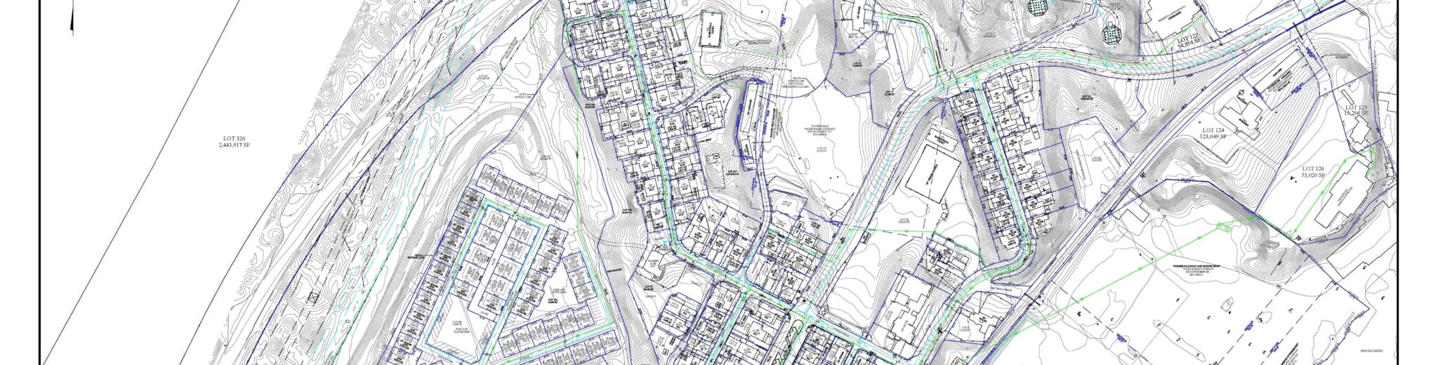 A detailed subdivision map titled Estate by Sabah Pacific Group, LLC, showing residential plots, streets, and natural features. Includes a compass rose and elevation data.